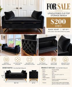 Black Velvet Storage Bench with Gold Base ($200 OBO)