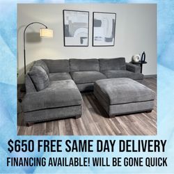 FREE DELIVERY Gray Sectional Couch Sofa With Ottoman Grey