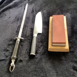 Kamikoto Santoku 7inch Chef’s Knife + Whetstone + Honing Rod Sharpener