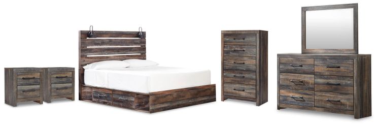 Drystan Multi King Panel Bed with Storage, Dresser, Mirror, Chest and 2 Nightstands (Online Special Price)