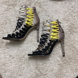 steve madden snake skin multi color laced up heels