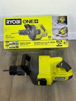 RYOBI ONE+ 18V Cordless Drain Auger with 35 ft Cable, LED Light