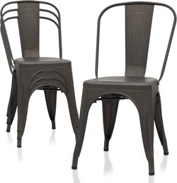 4pc Metal Dining Chair Set of 4 Stackable Indoor 17.5" Seat Height Bar Chairs with Back Outdoor Side Metal Kitchen Chairs for Bistro Cafe Side Restaur