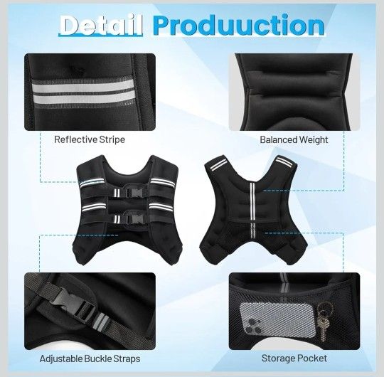 Poudee Weighted Vest, 8LB Weight Vest for Men Women, Body Weight Vests Adjustable with Reflective Stripe for Strength Training, Running, Training Work