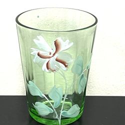 Antique Glass. Enameled Early 20th Century Glass. Green. Drinking Glass 