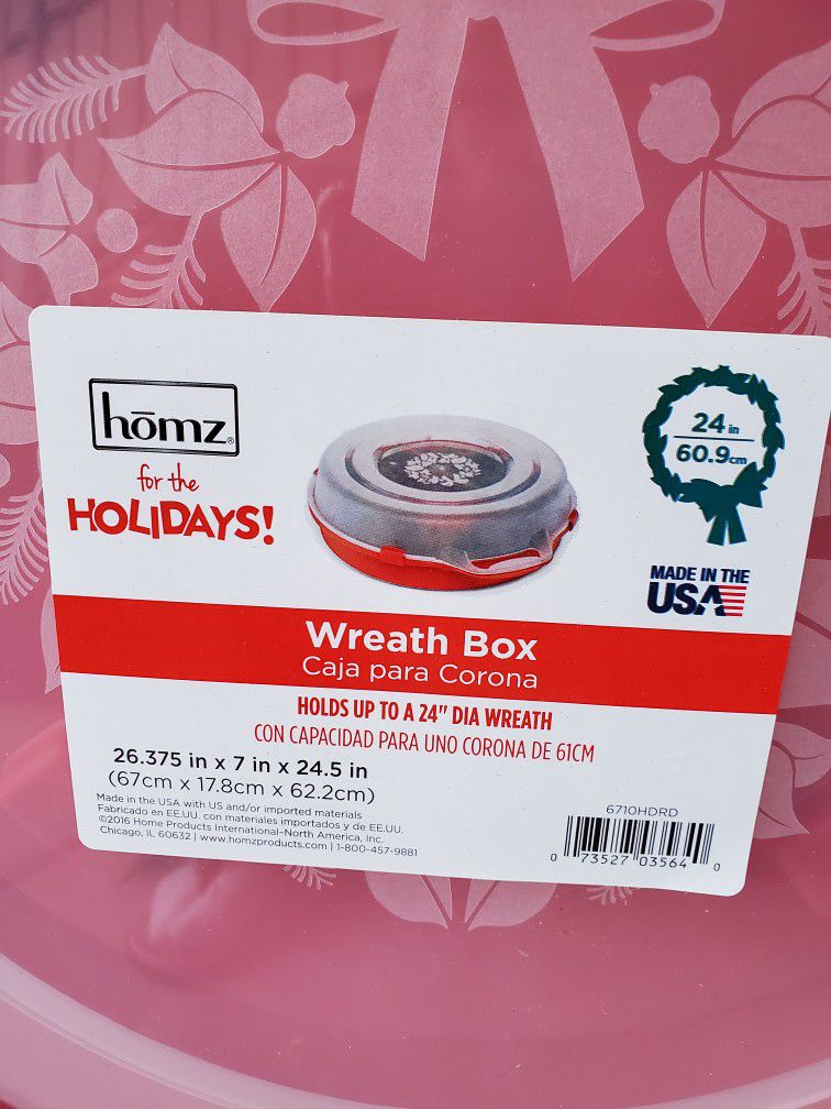 Homz 24 inch Seasonal Holiday Christmas Plastic Wreath Storage Box, Red Set of 3