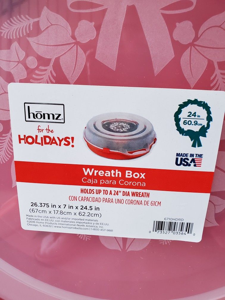 Homz Holiday Wreath Plastic Storage Box, Up To 24", Red With Clear Lid( Pack Of 1)