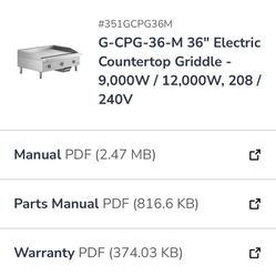 CPG Electric Countertop Griddle 36”