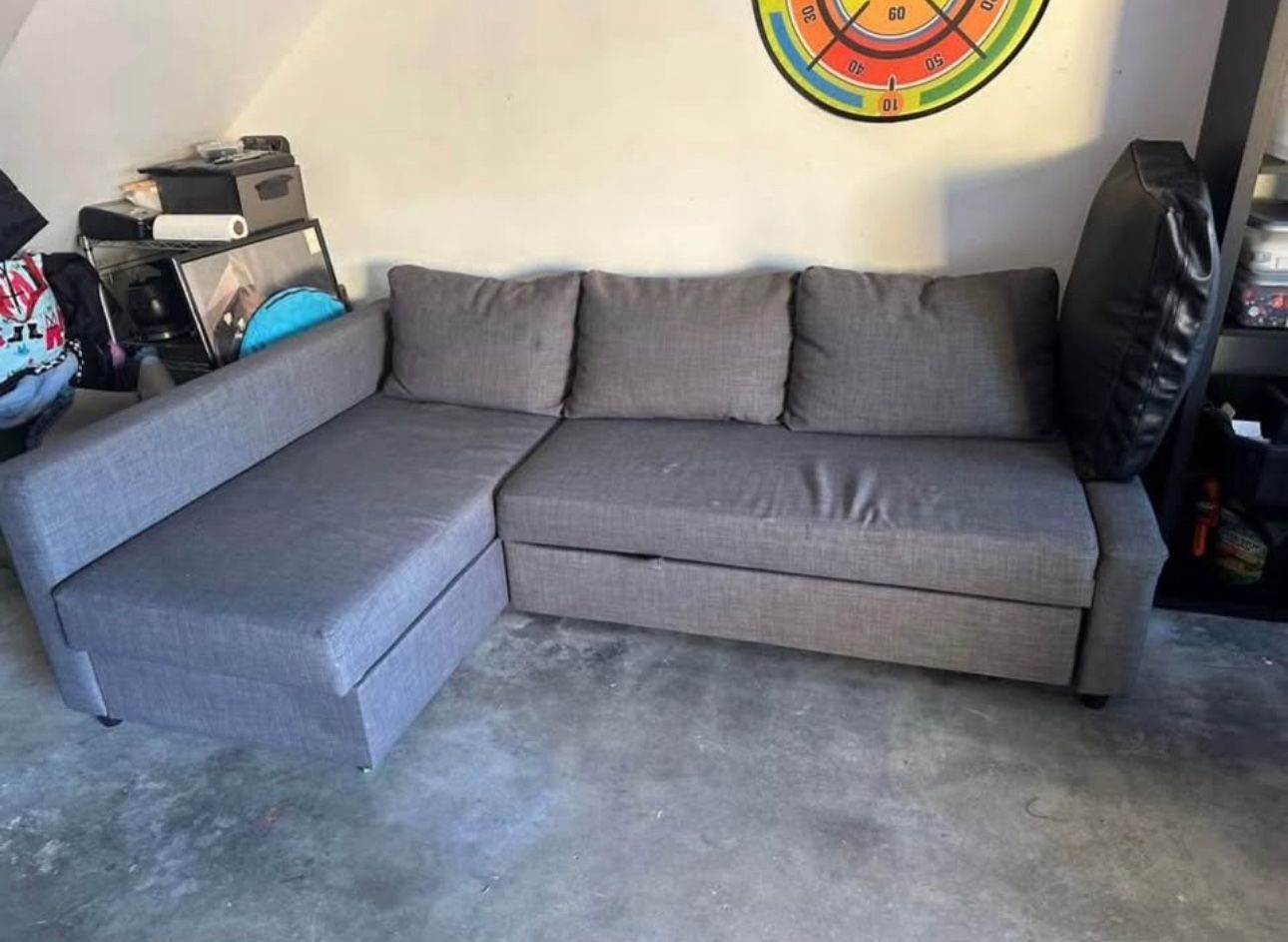 Sleeper sectional,3 seat w/storage, dark gray