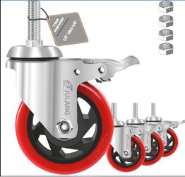 JULANG 4 Inch Caster Wheels, 1/2 Threaded Stem Casters Set Of 4 Heavy Duty, 1/2"-13 X1-1/4(Stem Diameter 1/2", 13 Threads Per Inch, Length 1.25"'), In