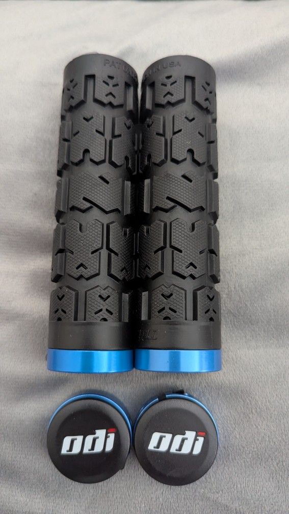 ODI Rogue branded MTB Mountain Bike Handlebar Grips. Color - Blue/black