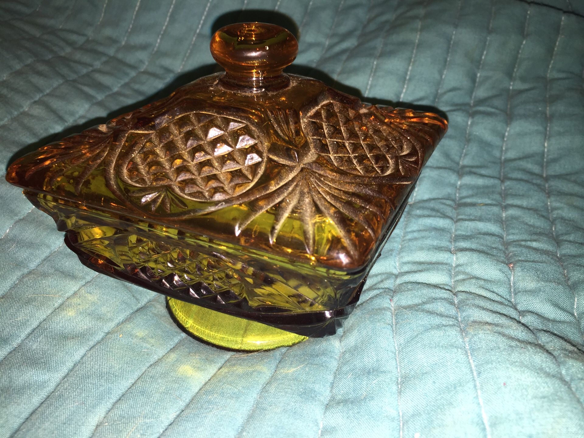 Depression Glass 2 Piece Gold Glass Candy Dish