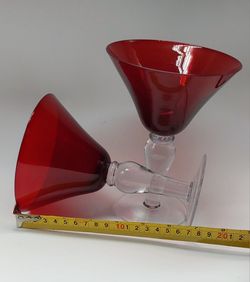 Vintage Ruby Red Clear Glass Stem Martini Glasses Set of 2 Excellent  Condition