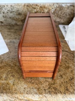 Perfect Shape Teak Tech Roll-top File Box Recipes Card Roll Top Desk Organizer