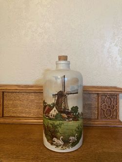 Vintage Ceramic Bottle with Dutch Windmill Scene