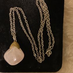 Light Pink Healing Stone With Silver Necklace 