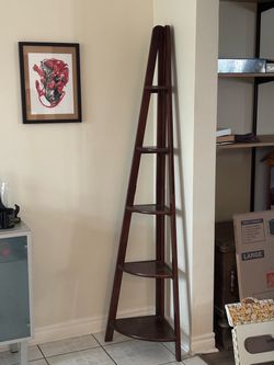 Tall Wood Corner Ladder Shelf