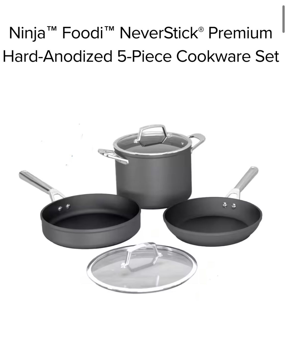 Ninja C35000W Foodi NeverStick Premium Hard-Anodized 5-Piece Cookware Set ,  Black