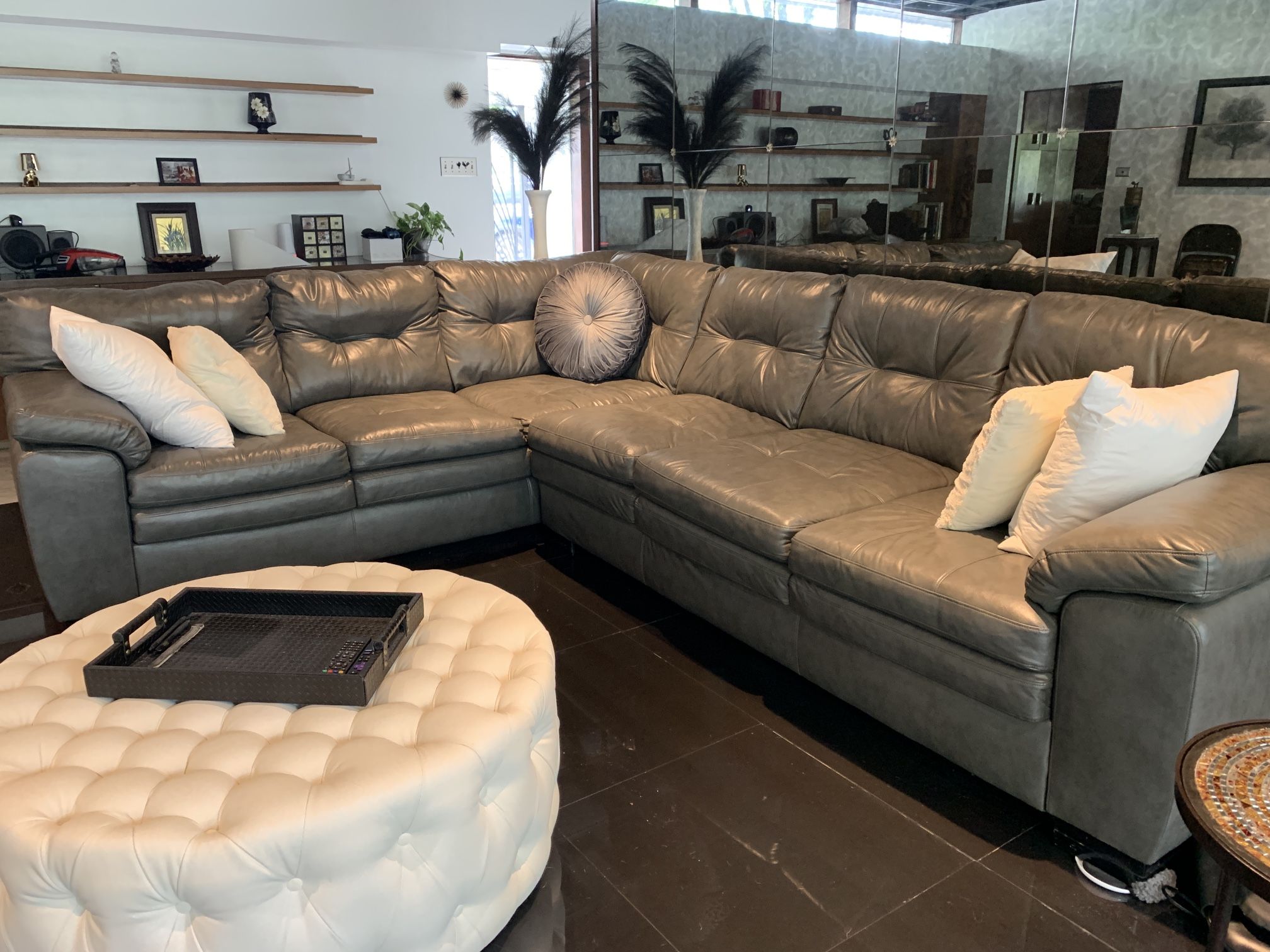 Grey Faux Leather Sectional