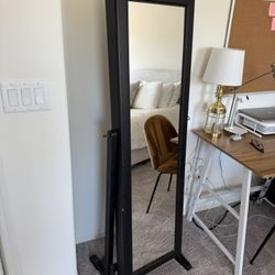 Standing Jewelry Armoire Mirror - 5ft Tall w/ Storage Inside 