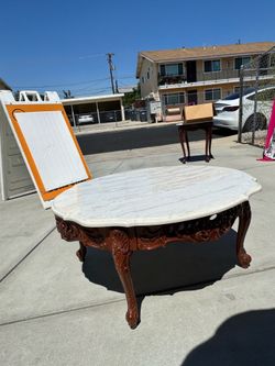 Piece Marble Table Set – Solid Marble & Carved Wood – Vintage Luxury Style