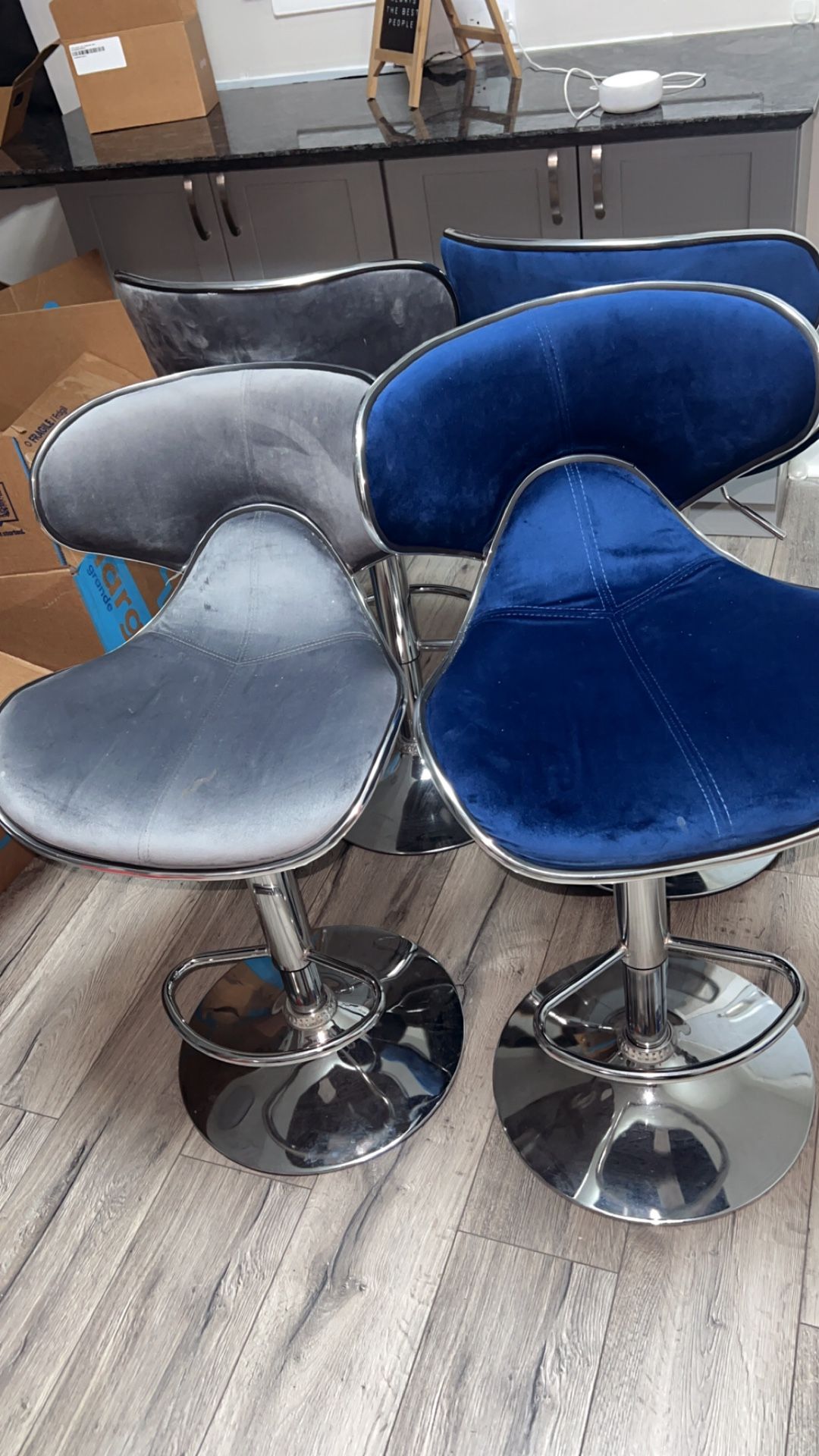 4 Blue And Gray With Silver Trimming Bar Stools