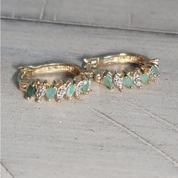 Vintage Gold Over Sterling Silver Genuine Emerald And Diamond Accent Earrings 925