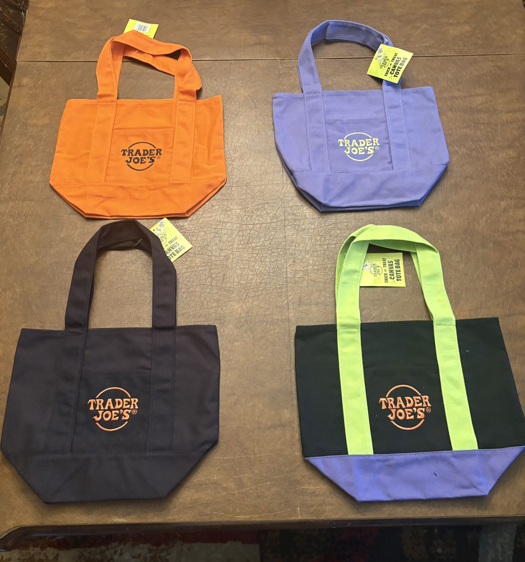 Trader Joe’s Halloween Mini Tote Bag Set of 4 Orange Purple Green & Black New