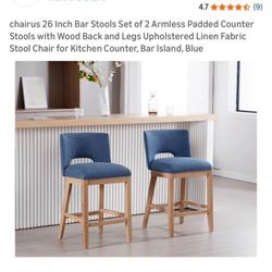 Linen-Blue Bar Chairs (2-chairs)