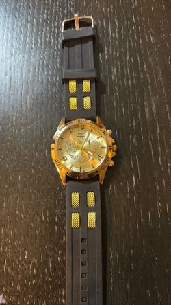 Gold-Tone Chronograph Watch Black Rubber Strap