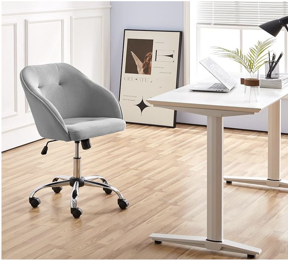 Velvet Desk Vanity Chair with Wheels Back Cute Small Swivel Comfy Computer Chair with Adjustable Height Tilt Angle Upholstered Accent Armchair for Bed