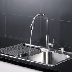 AFAstainless 33" Handmade Dual Mount Stainless Steel Double Bowl Sink & Solid S/S Faucet Set