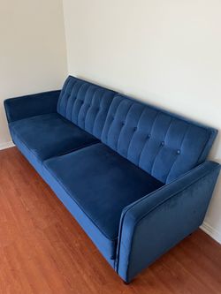 Blue Velvet Convertible Sofa