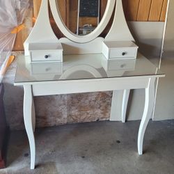 Ikea  Hemnes  Vanity- Glass  Top  Dressing  Table  With  Mirror 