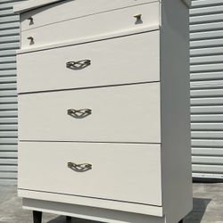 White Cream Brown Mid Century Modern Mcm Tall Chest Of Drawers Dresser Cabinet 