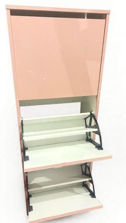 Baby Pink 3-Drawer Shoe Cabinet - Slim Tilt-Out Shoe Storage