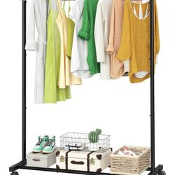 Standard Clothes Clothing Garment Rack with Storage Shelves, Rolling Clothes Organizer on Wheels for Hanging Clothes, Black
