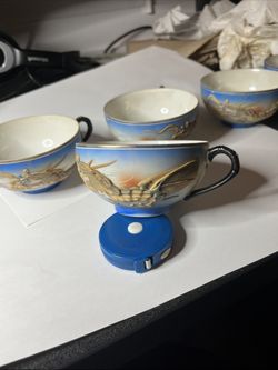 Antique Japanese Dragonware Lithophane Tea Cups Set of 5 Moriage Gold Dragons