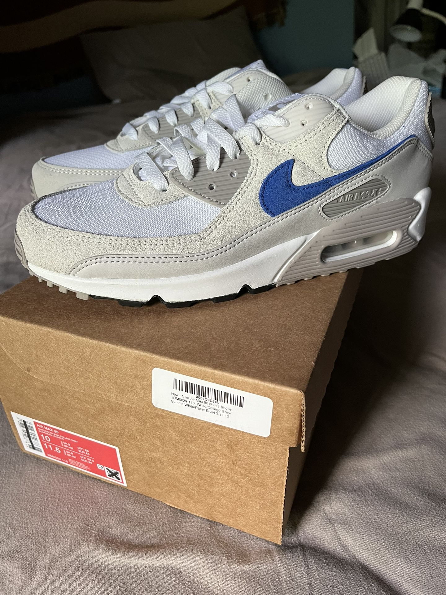 Nike Air Max 90 Summit White/Racer Blue. Brand New In Box. Men’s Size 10.