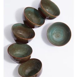 Stoneware Cereal Bowls Set of 6, 22 Oz Soup Bowls Set for Cereal Soup, Modern Kitchen Bowls for Meal, Dishwasher & Microwave Safe-Brown and Green