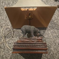 Black Bear Catching Fish Figural Table Lamp Rock Rustic Cabin Lake Lodge Light
