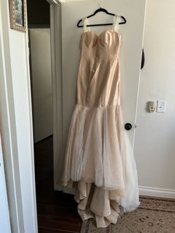 Veejay Floresca Champagne Mermaid Tulle Evening Gown size M never used