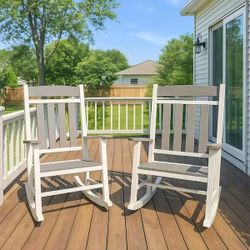 ❤️‍🔥 2-Piece White and Gray HDPE Plastic Outdoor Rocking Chair $130