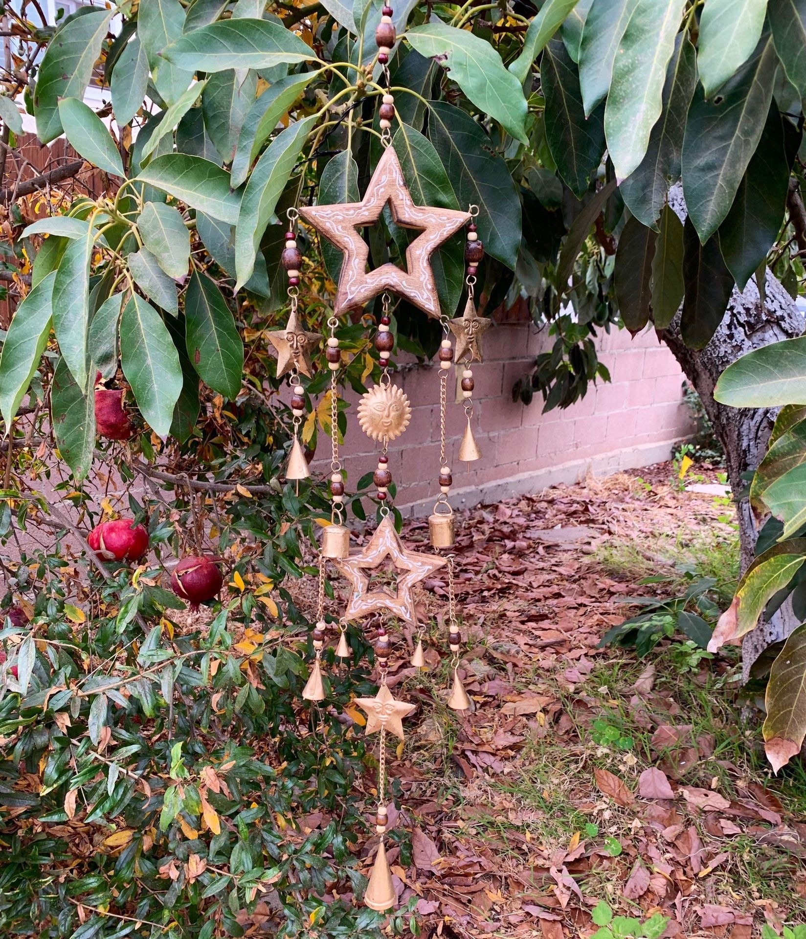 Celestial Sun Moon & Star HandPainted Mystic Wooden Wind Chime Sun Catcher Mobile