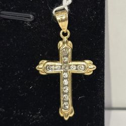 Gold Cross With White Stone Accents