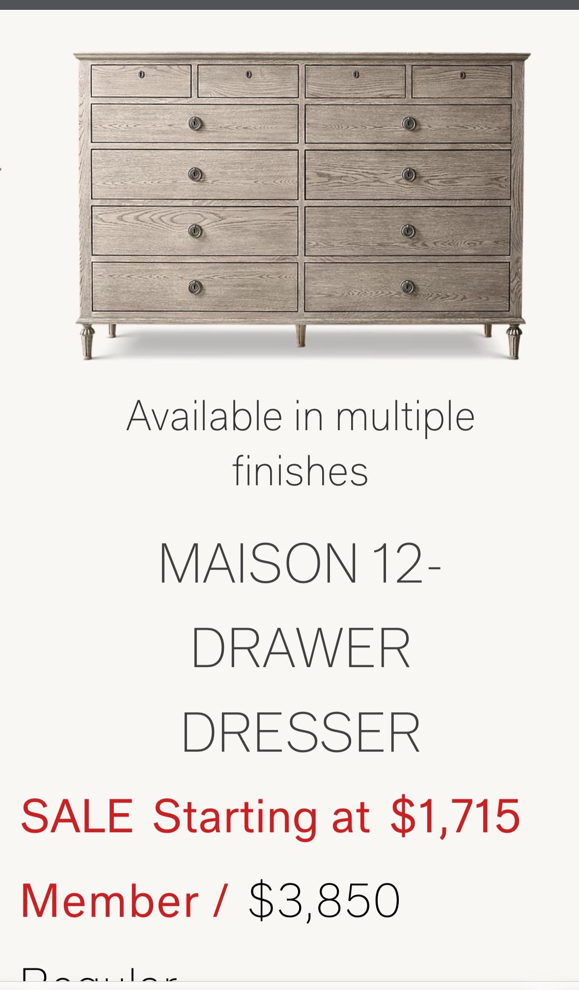 RH Restoration Hardware Maison 12 Drawer Dresser