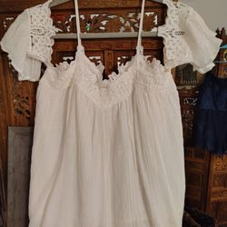 White Feminine Off The Shoulder With Lacey Trim Shirt