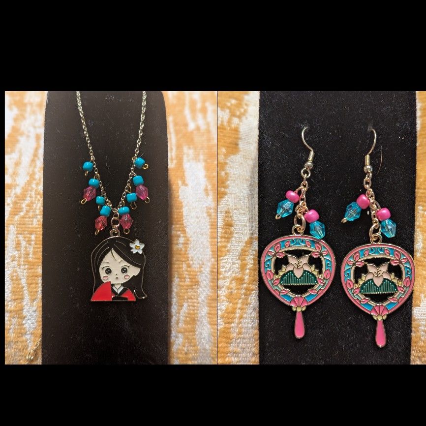 Handmade Disney Mulan-Inspired Necklace and Earring Set