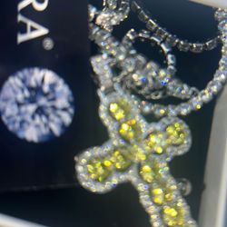 Yellow Moissanite cross Pendant Necklace VVS1