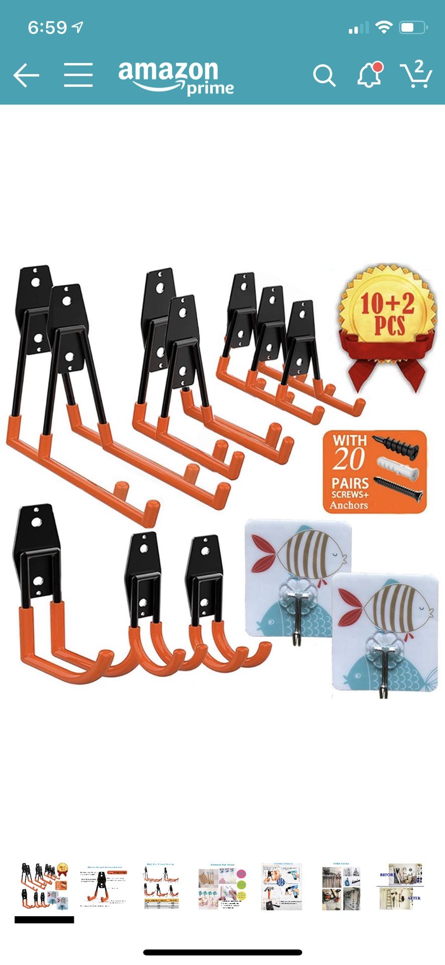 Garage Storage for Hanging Power Tools, Ladders, Ropes, Bikes Hanger, 10 Pcs with 2 Pcs Wall Hooks